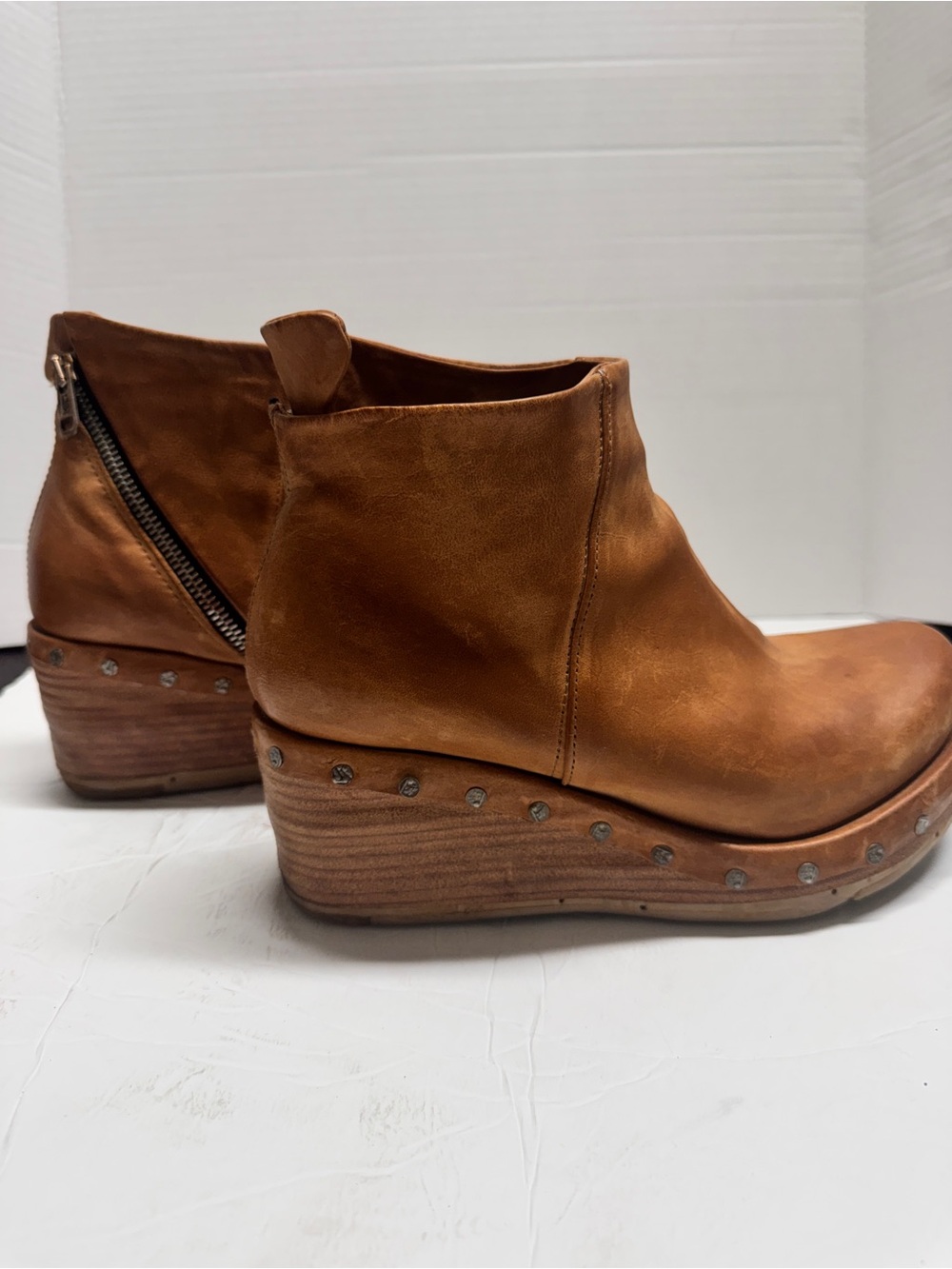 AS 98 Made In Italy Savina Camel leather wedge  bootie western cowgirl sz38 - Picture 5 of 11